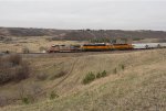 BNSF 643 leads an eastbound local freight approaching Gassman Coulee Trestle